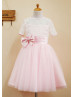 Short Sleeves Lace Tulle Knee Length Flower Girl Dress